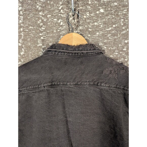 Zara Black Distressed Denim Relaxed Fit Jacket Women's Size XL 100% Cotton - Picture 13 of 16